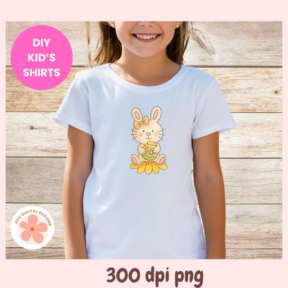 Easter Clipart, Whimsical Bunny Rabbits, Chicks, Easter Baskets & Pastel Colored Egg PNG, Easter Party Clip Art