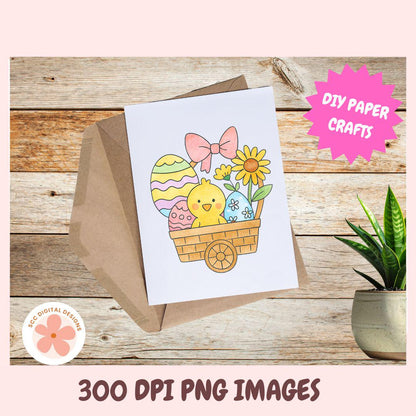 Easter Clipart, Whimsical Bunny Rabbits, Chicks, Easter Baskets & Pastel Colored Egg PNG, Easter Party Clip Art