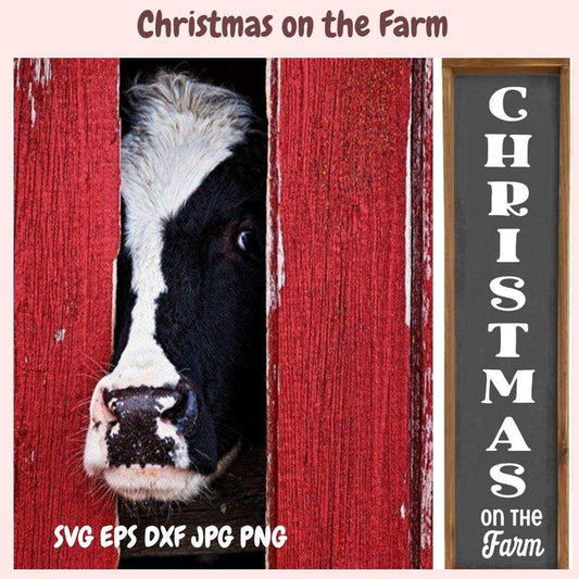 Vertical Christmas SVG, Christmas On The Farm Farmhouse Holiday Quote, Vintage Farm Christmas Sign, Holiday Wall Decor PNG, Cricut Cut File