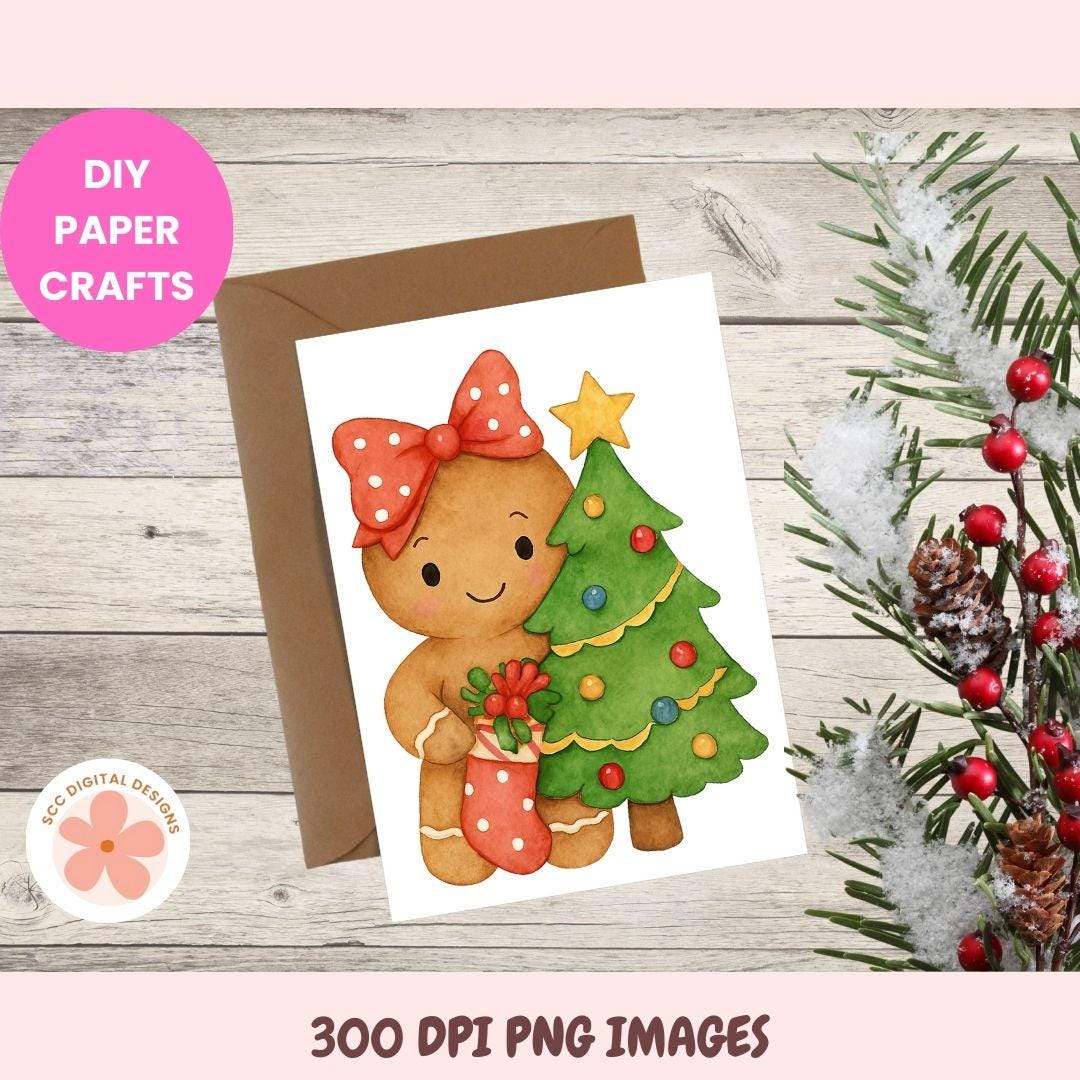 Cute Christmas Gingers PNG Bundle, Trees, Presents, Hot Cocoa Mugs, Gingerbread Cookies Clipart, Holiday Ginger Bread Girls Clip Art