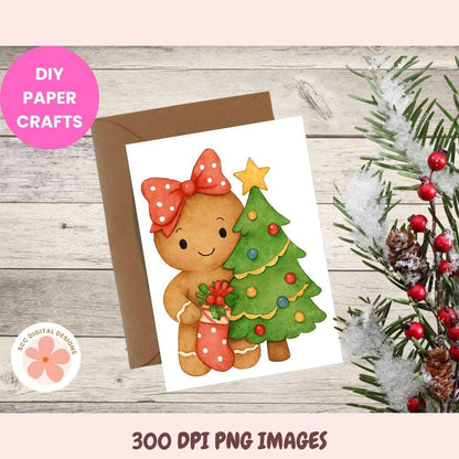 Cute Christmas Gingers PNG Bundle, Trees, Presents, Hot Cocoa Mugs, Gingerbread Cookies Clipart, Holiday Ginger Bread Girls Clip Art