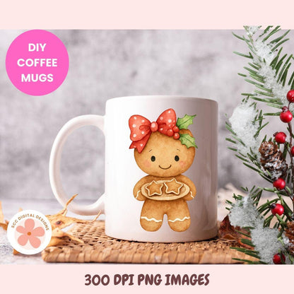 Cute Christmas Gingers PNG Bundle, Trees, Presents, Hot Cocoa Mugs, Gingerbread Cookies Clipart, Holiday Ginger Bread Girls Clip Art