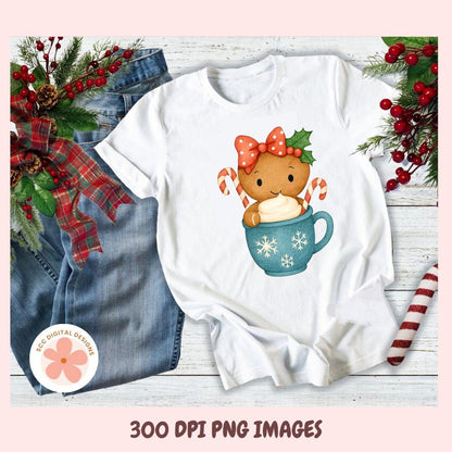 Cute Christmas Gingers PNG Bundle, Trees, Presents, Hot Cocoa Mugs, Gingerbread Cookies Clipart, Holiday Ginger Bread Girls Clip Art