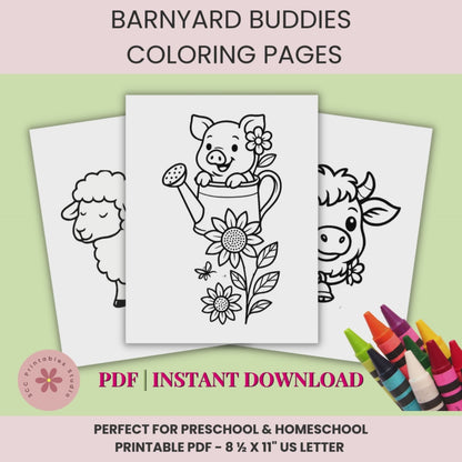 Barnyard Animals Coloring Pages for Kids, Toddler Activity Sheets, Farm Animals Birthday Party Activities, Teacher Resources for Pre-K School & Home School