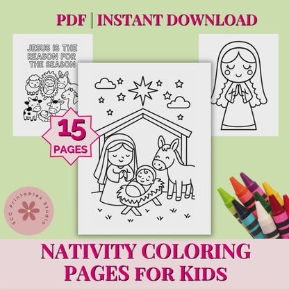 Printable Nativity Coloring Pages for Kids, Christian Christmas Activity Sheets for Sunday School, Faith-Based Holiday Crafts