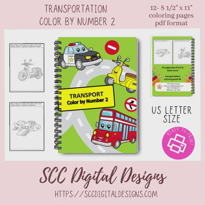 Printable Transportation Color by Number, Print at Home Kids Coloring Books, Home School Teacher Resources, Fun & Educational Activities, Instant Download