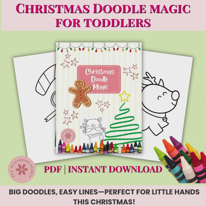 Christmas Doodle Coloring Pages for Kids, Printable Holiday Coloring Book with Santa, Elves, Snowmen & Gnomes