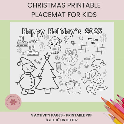 Christmas Activity Page for Kids, Printable Christmas Placemat, Teacher & Home School Resources, Classroom Coloring, Christmas Party Activities, Maze, Tic Tack Toe
