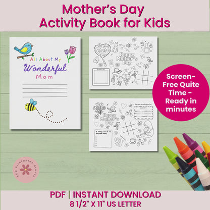 Mother’s Day All About My Mom Printable Coloring Page, Kids Activity & Memory Book, DIY Gift from Kids, Preschool & Homeschool Worksheet