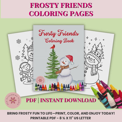 Christmas Snowman Coloring Book, Frosty Friends Printable Holiday Coloring Pages, Winter Coloring Book for Kids & Adults