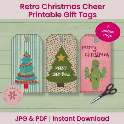 Christmas Printable Gift Tags, Retro Christmas Trees, Snowmen, Backgrounds, Holiday Scrapbook & Junk Journal Ephemera