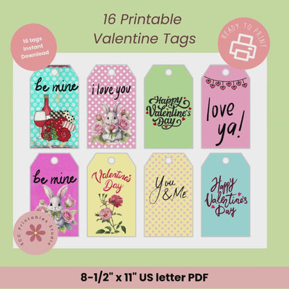Printable Valentine Gift Tags,  Pug, Boston Terrier, Gnome & Bear, Cute Classroom Treat Labels