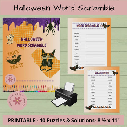 Halloween Word Scramble Printable Game for Kids – Fun Halloween Party Activity with Answer Key, Home School and Classroom Learning Activities