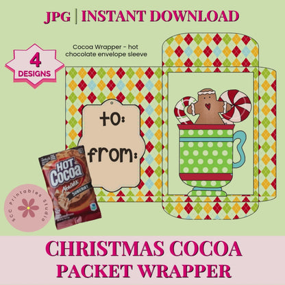 Christmas Hot Cocoa Wrapper Printable | Instant Holiday Chocolate Favor Sleeve | DIY Teacher & Co-Worker Gift, Stocking Stuffer & Party Treat