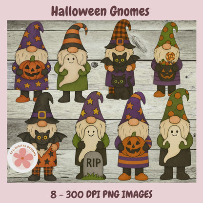 Halloween Gnome PNG Clipart Bundle – Pumpkins, Ghosts, Bats, Candy for Digital & Printable Stickers, Scrapbooking, and Paper Crafts