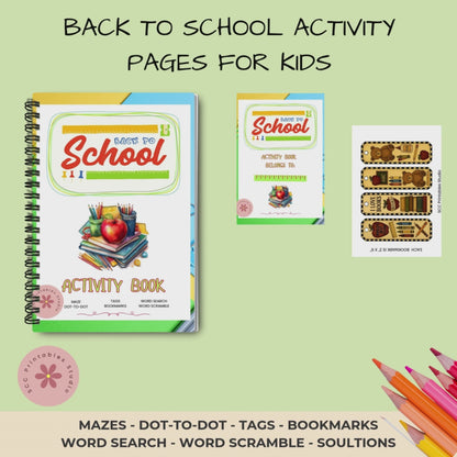 Back to School Printable Activity Pages – Word Search, Maze, Word Scramble & Bookmarks | Screen-Free Kids Travel Games PDF
