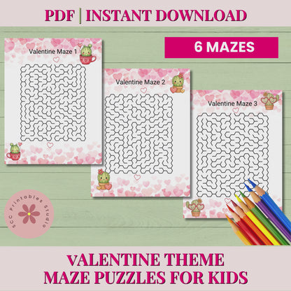 Printable Valentine Maze Puzzles for Kids, Valentine Puzzle Cards for Classroom & Homeschool Exchanges