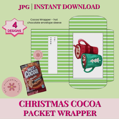 Christmas Cocoa Wrapper Printable, Instant Hot Chocolate Favors & Gift Sleeve for Teachers & Co-Workers