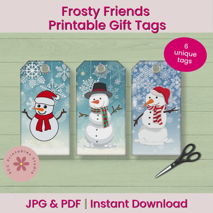 Snowman Printable Tags, Christmas Gift Tag, Winter Junk Journal Ephemera, Snowmen Gift Label, Scrapbook Tag, Christmas Digital Download