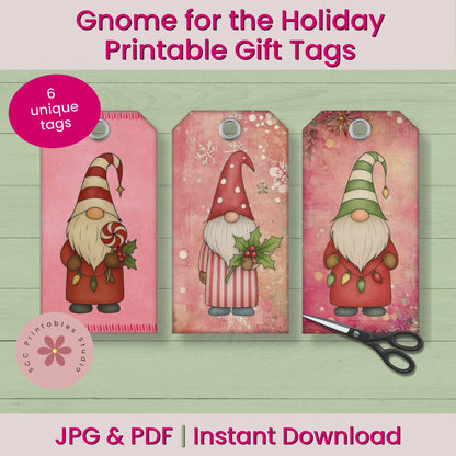 Christmas Printable Tags,  Christmas Gnome Gift Label, Holiday Scrapbook  & Junk Journal Ephemera, Printable Christmas Gift Tags
