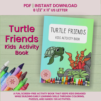 Turtle Friends Printable Kids Activity Book, Coloring Pages, Maze, Teacher Resources Fun and Educational Preschool &amp; Classroom Activities