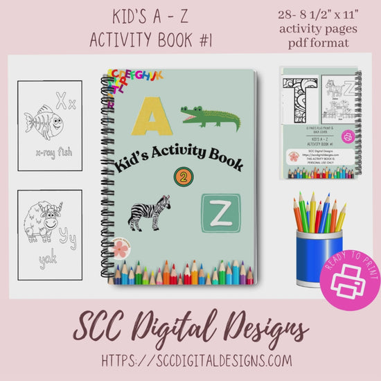 Kids Printable Activities
28 page Print at Home A-Z Activity Book for Kids
