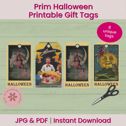 Prim Halloween Tags, Vintage Halloween Printable Hang Tags, Printable Ephemera College Sheet, Junk Journal Tag, Primitive Scrapbook Supply