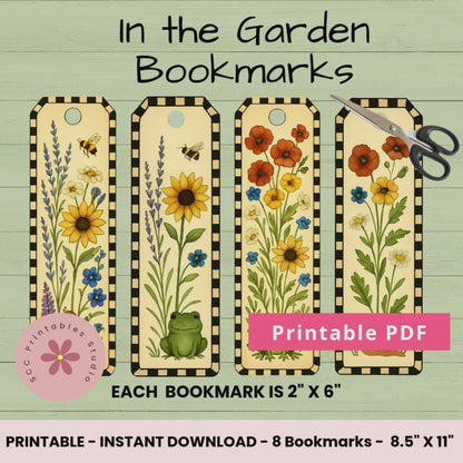 In the Garden Printable Bookmarks – Floral, Chicken & Frog Designs, Gift for Book Club Ladies, Junk Journaling Cards, Book Lover Gift