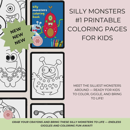 Silly Monsters Coloring Pages, Printable Kids Activity Sheets, Birthday Party Crafts, Classroom and Homeschool Teacher Resources