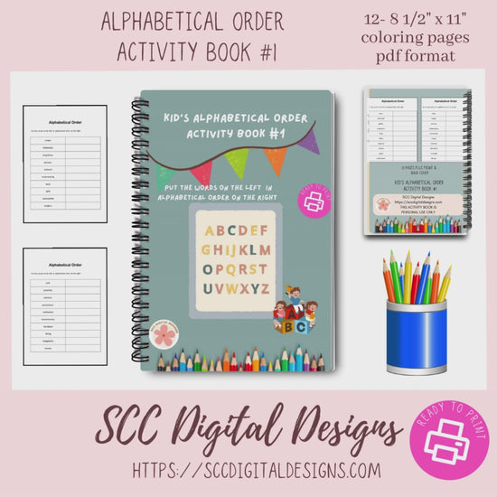 Kid's Alphabetical Order Printable Activity Book 10 pages in pdf format