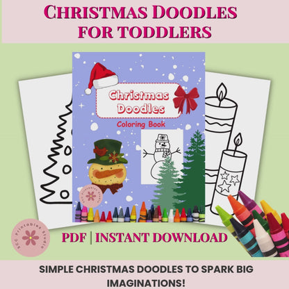 Christmas Doodle Coloring Pages for Kids - Printable Holiday Coloring Book with Santa, Elves, Snowmen & Reindeer