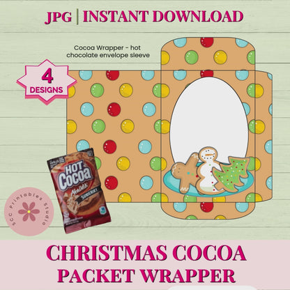 Christmas Cocoa Wrapper Printable, Gingerbread Cookies & Snowman Gift Card Sleeve, DIY Hot Chocolate Packet Envelope Stocking Stuffer