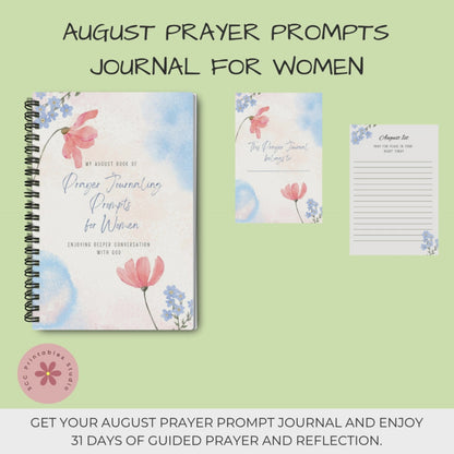 August Prayer Journal for Women – 31 Daily Prompts, Printable Faith Journa, Floral Christian PDF Download