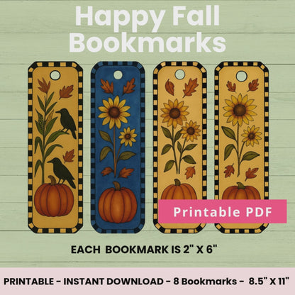 Fall Printable Bookmarks, Book Lover Gift for Women & Kids, Gift for Book Club Ladies, Autumn Digital Ephemera for Junk Journaling Cards