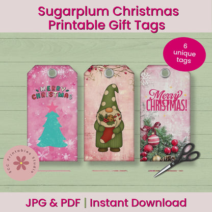 Christmas Printable Gift Tags, Nutcracker, Gnome, Retro Christmas Tree Collage Sheet, Holiday Scrapbook & Junk Journal Ephemera