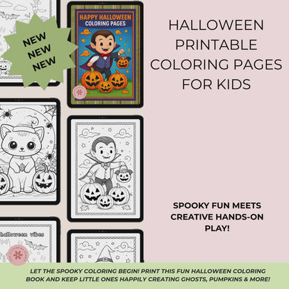 Halloween Coloring Pages, Printable Coloring Book for Kids, Toddler, Pre-K, Home School & Classroom Activity, Halloween Party Worksheets