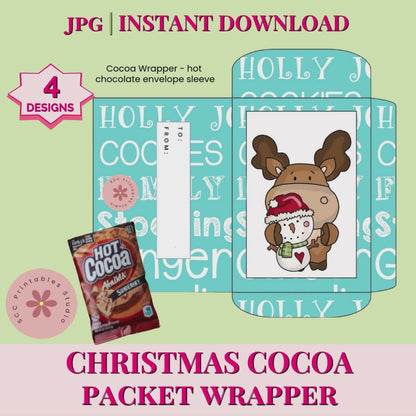 Christmas Cocoa Wrapper Printable, Santa Snowman Polar Bear Gift Card Sleeve, DIY Hot Chocolate Packet Envelope