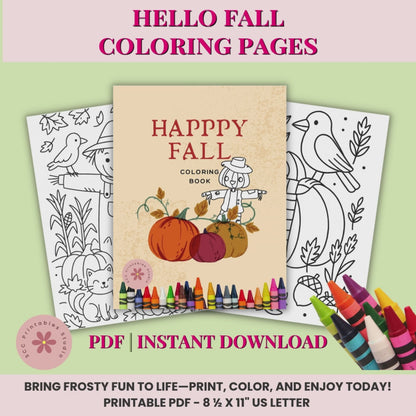 Fall Coloring Pages Bundle, Printable Autumn Activity Sheets for Kids, Harvest & Thanksgiving Coloring Book for Home School & Classroom