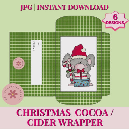 Christmas Hot Cocoa Wrapper Printable Set, DIY Chocolate Favors & Stocking Stuffers, Instant Download Holiday Gift Sleeves for Teachers & Friends