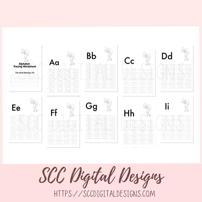 Alphabet Printable Coloring Book for Kids, Fun and Educational Activity for Boys and Girls, Preschool Tracing, Homeschool Worksheet Activity