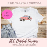 Boston Terrier PNG, Vintage Pink Truck, Black & White Dog Clipart, T-Shirts for Mom, Animal Lover Wall Art for Girlfriend, Commercial Use