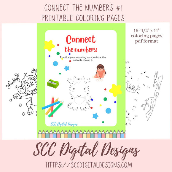 16 pages print at home printable Connect the Numbers Coloring Book for Kids 