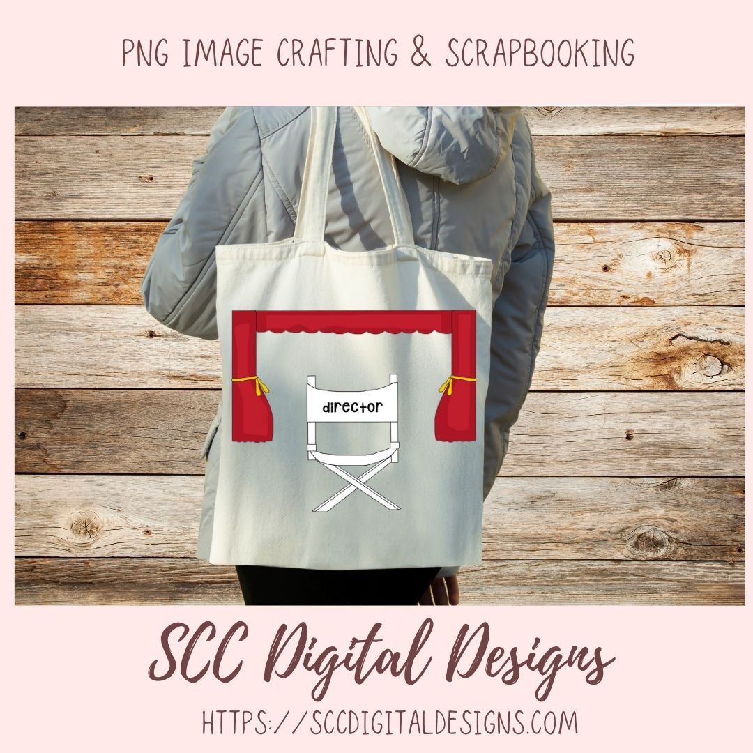 Theatre Clipart & Digi Stamps, Kids PNG Designs for Shirts, Director's Chair Lights Curtain, Instant Download Clip Art Scrapbooking Elements