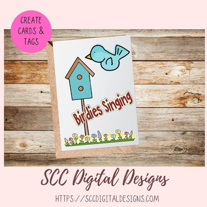 Summer Clipart for Sublimation for Stickers, Word Art, Birdhouses, Blue Bird & Flowers PNG Scrapbook Elements, Country Garden Clip Art