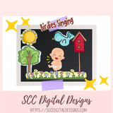 Summer Clipart for Sublimation for Stickers, Word Art, Birdhouses, Blue Bird & Flowers PNG Scrapbook Elements, Country Garden Clip Art