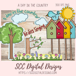 Summer Clipart for Sublimation for Stickers, Word Art, Birdhouses, Blue Bird & Flowers PNG Scrapbook Elements, Country Garden Clip Art
