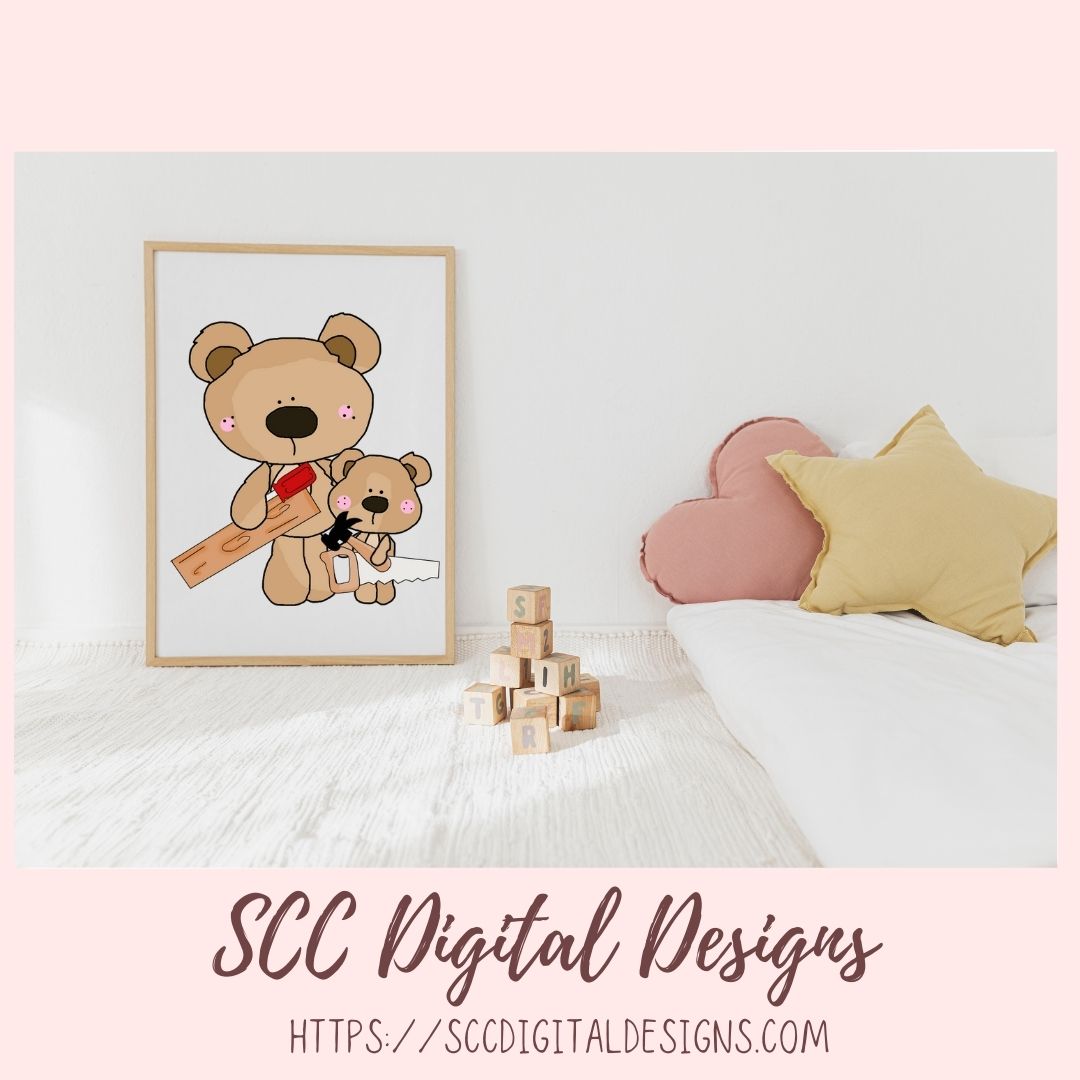 A Day with Dad PNG, Daddy and Baby Bear Clipart for Stickers, Wordart Scrapbook Elements, Whimsical Wildlife Clip Art for Tumblers