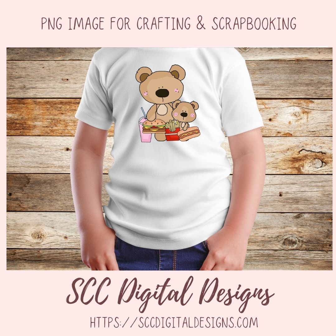 A Day with Dad PNG, Daddy and Baby Bear Clipart for Stickers, Wordart Scrapbook Elements, Whimsical Wildlife Clip Art for Tumblers