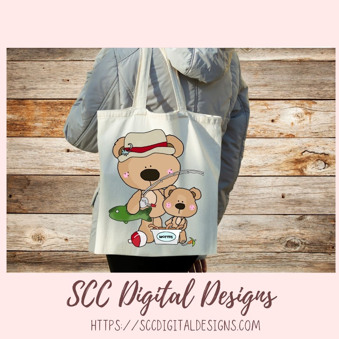A Day with Dad PNG, Daddy and Baby Bear Clipart for Stickers, Wordart Scrapbook Elements, Whimsical Wildlife Clip Art for Tumblers
