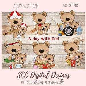 A Day with Dad PNG, Daddy and Baby Bear Clipart for Stickers, Wordart Scrapbook Elements, Whimsical Wildlife Clip Art for Tumblers